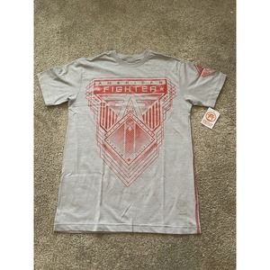 American Fighter Shirt Mens Medium Grey Red Short Sleeved Graphic Print NWT